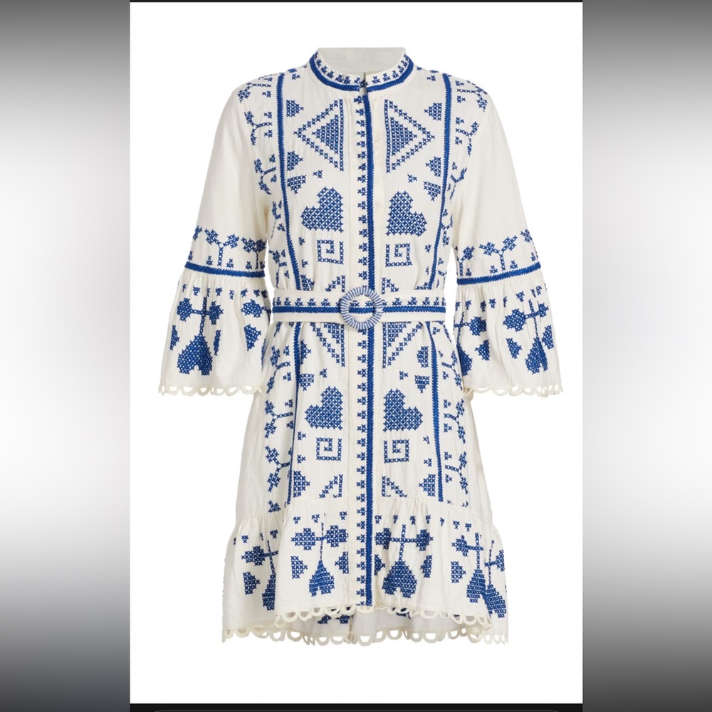 FARM Rio White and Blue Mini Dress